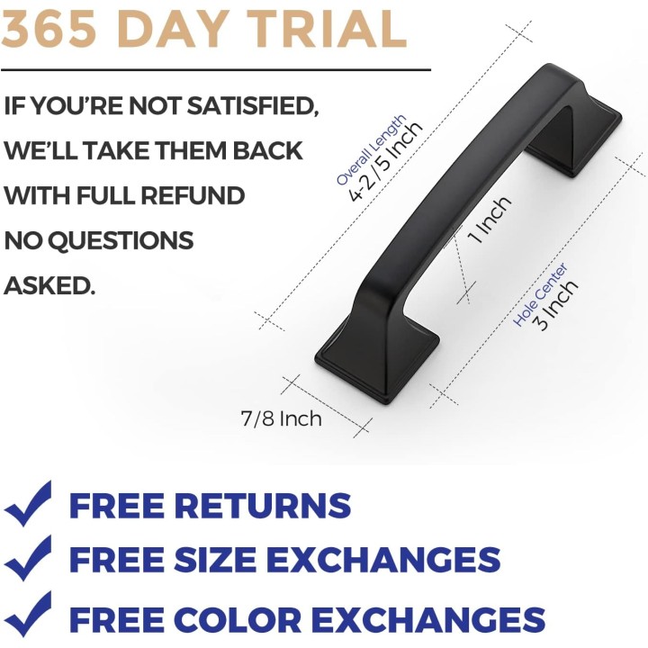 30 Pack Solid 3" Square Foot Cabinet Arch Pull Kitchen Cabinet Handles Matte Black Cabinet Pulls Black Drawer Pulls Kitchen Cabinet Hardware Kitchen Handles for Cabinets Cupboard Handles