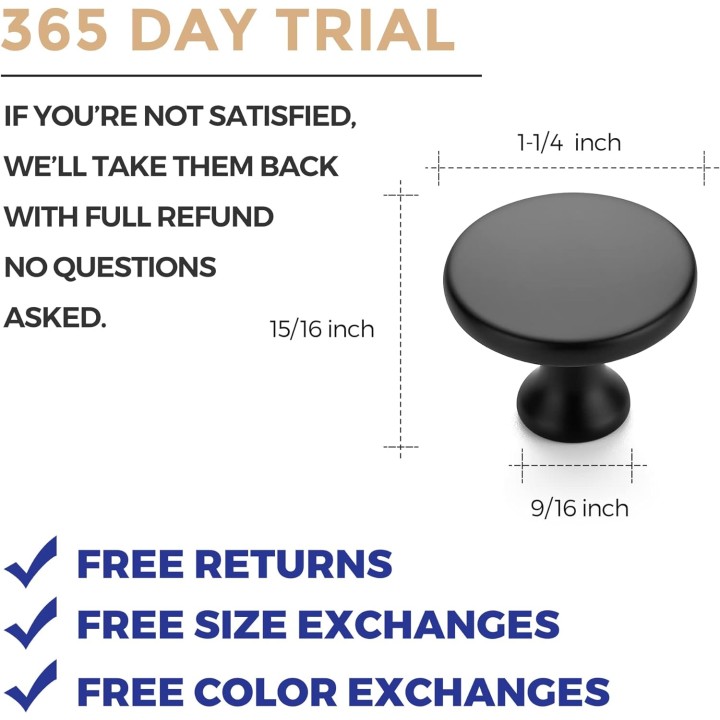 30 Pack 1-1/4 Inch Matte Black Round Kitchen Cabinet Knobs,Zinc Solid Drawer Pulls,Cabinet Handles for Cupboard, Dresser, Closet and Bathroom, Modern Cabinet Hardware for Cabinets
