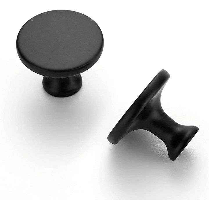 30 Pack 1-1/4 Inch Matte Black Round Kitchen Cabinet Knobs,Zinc Solid Drawer Pulls,Cabinet Handles for Cupboard, Dresser, Closet and Bathroom, Modern Cabinet Hardware for Cabinets