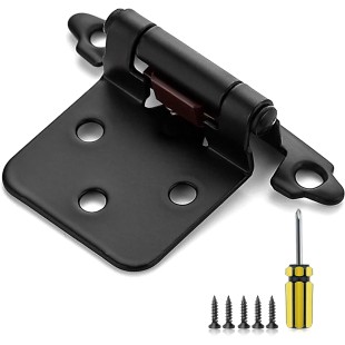 50Pack 25Pairs 1/2inch Overlay Cabinet Door Hinges Kitchen Black Semi-Concealed Hinges Face Mount Cabinet Hardware Self-Closing W/Door Bumpers&Screwdriver