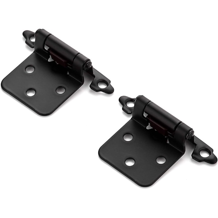 50Pack 25Pairs 1/2inch Overlay Cabinet Door Hinges Kitchen Black Semi-Concealed Hinges Face Mount Cabinet Hardware Self-Closing W/Door Bumpers&Screwdriver