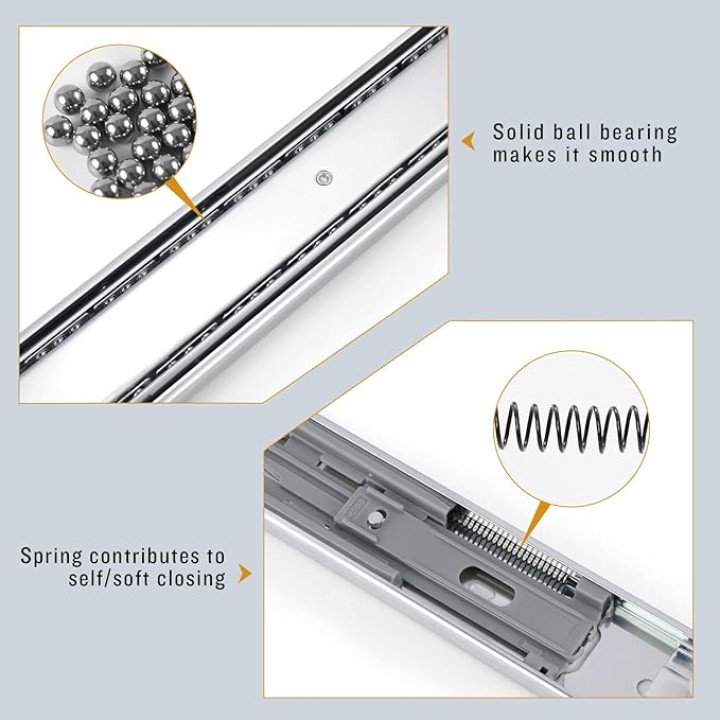 12 Pair Side Mount Drawer Slides 22 Inch, Sliver Soft Close Ball Bearing Kitchen Cabinet Drawer Slides, Full Extension, 100lb Load Capacity