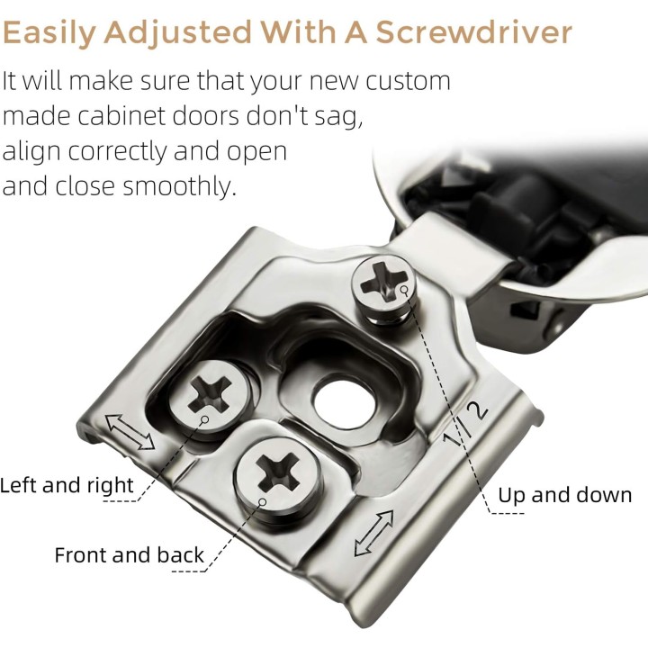 50 Pack 25 Pair 1/2 inch Overlay Cabinet Hinges Soft Close Hidden Door Hinge for Kitchen Cabinet Hinges Stainless Steel Adjustable Hinges Satin Nickel Cabinet Hardware