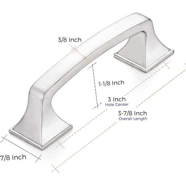 Solid 3 Inch Big Square Foot Cabinet Pulls Brushed Nickel Arch Pull Kitchen Cabinet Handles Satin Nickel Drawer Pulls Kitchen Cabinet Hardware Silver Cabinet Drawer Handles-10 Pack