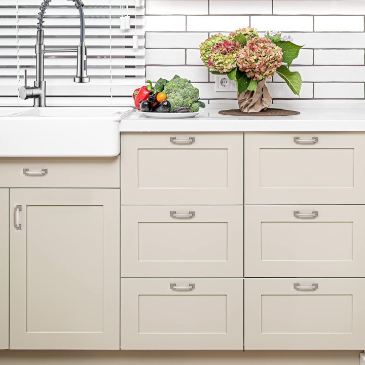 Solid 3 Inch Big Square Foot Cabinet Pulls Brushed Nickel Arch Pull Kitchen Cabinet Handles Satin Nickel Drawer Pulls Kitchen Cabinet Hardware Silver Cabinet Drawer Handles-10 Pack