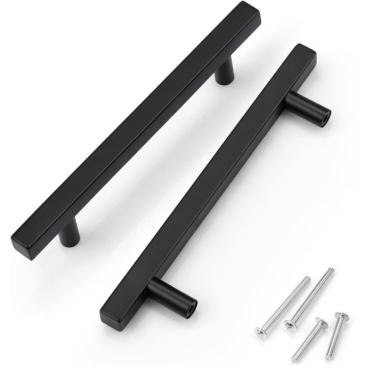 30 Pack 5 inch Black Cabinet Handles Modern Dresser Drawer Pulls T Bar Stainless Steel Kitchen Cabinet Pulls Cupboard Door Handles