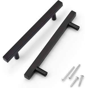 50 Pack 5 inch Cabinet Handles Matte Black, Modern Square Drawer Pulls Stainless Steel Black Pulls for Cupboard Vanity Dresser Drawer
