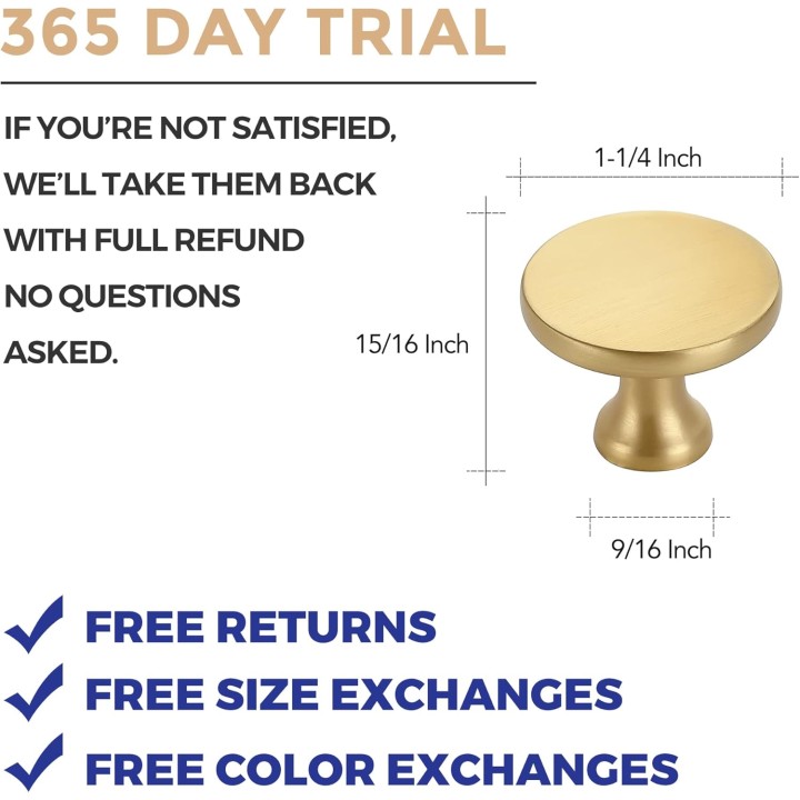 30 Pack 1-1/4 Inch Gold Round Kitchen Cabinet Knobs,Zinc Solid Drawer Pulls, Cabinet Handles for Cupboard, Dresser, Closet and Bathroom, Modern Cabinet Hardware for Cabinets