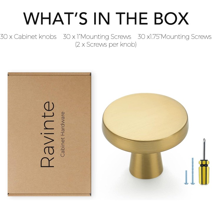 30 Pack Solid Knobs Kitchen Cabinet Knobs Round Knobs Dresser Drawer Knobs Gold Cabinet Hardware Round Cabinet Door Knobs Drawer Knobs Brushed Brass Drawer Pulls