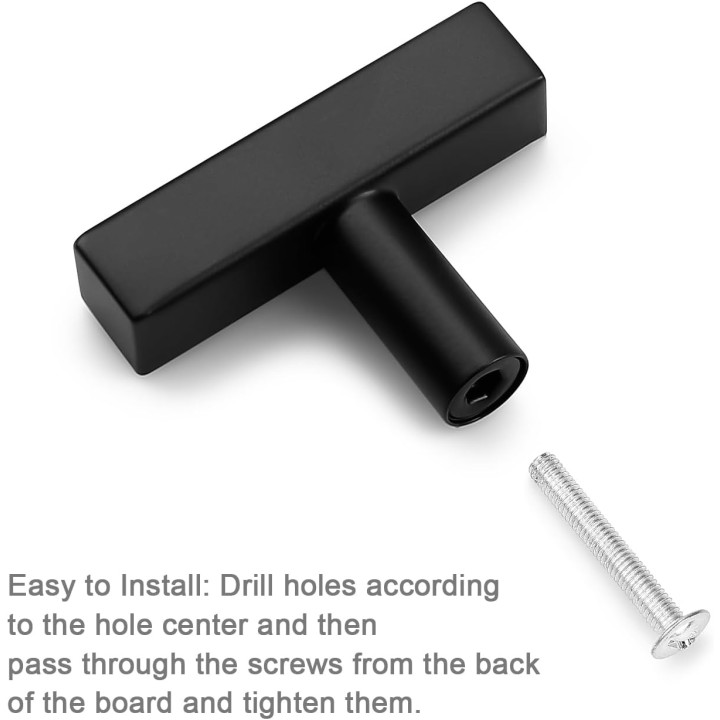 Cabinet Handles 100 Pack Black 2inch (50mm) Square T Bar Kitchen Cabinet Handles Drawer Pulls for Kitchen Furniture Hardware
