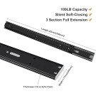 Soft Close Drawer Slides 22 Inch Cabinet Rails Black 10 Pairs Ball Bearing Dresser Glides Heavy Duty Full Extension Kitchen Cabinet Runners 100 LB Capacity