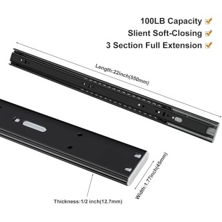Soft Close Drawer Slides 22 Inch Cabinet Rails Black 10 Pairs Ball Bearing Dresser Glides Heavy Duty Full Extension Kitchen Cabinet Runners 100 LB Capacity