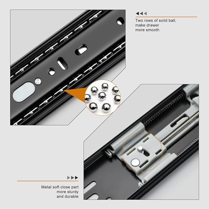 Soft Close Drawer Slides 22 Inch Cabinet Rails Black 10 Pairs Ball Bearing Dresser Glides Heavy Duty Full Extension Kitchen Cabinet Runners 100 LB Capacity