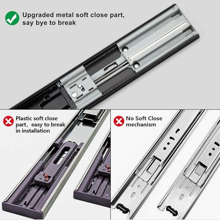 Soft Close Drawer Slides 22 Inch Cabinet Rails Black 10 Pairs Ball Bearing Dresser Glides Heavy Duty Full Extension Kitchen Cabinet Runners 100 LB Capacity