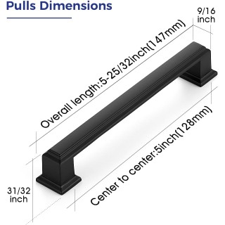 30 Pack Kitchen Cabinet Pulls Square Drawer Pulls 5 Inch Hole Center Cabinet Handles Matte Black Drawer Pulls Kitchen Cabinet Hardware for Kitchen Cupboard Solid Dresser Handles