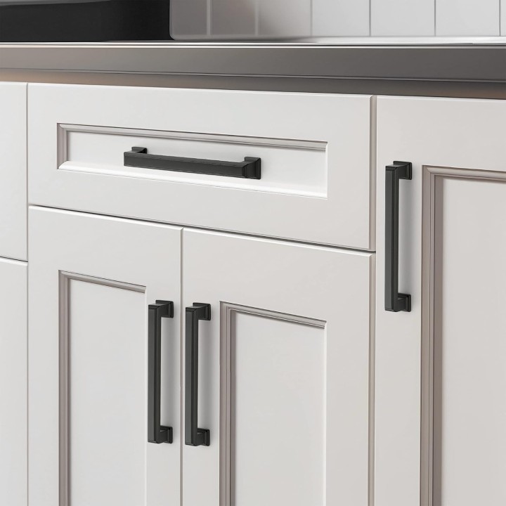 30 Pack Kitchen Cabinet Pulls Square Drawer Pulls 5 Inch Hole Center Cabinet Handles Matte Black Drawer Pulls Kitchen Cabinet Hardware for Kitchen Cupboard Solid Dresser Handles