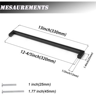 50 Pack Black Cabinet Pulls Stainless Steel 12.6inch Cabinet Handles Square Corner Bar Kitchen Cabinet Handles Drawer Pulls Knobs Hole Centers 12-4/5 inch 320mm Kitchen Cabinet Pulls