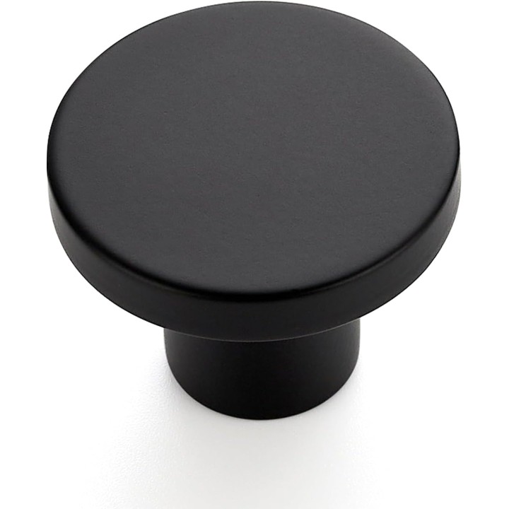 10 Pack Matte Black Cabinet and Drawer Knobs - 1-1/5 Inch Round Pulls for Kitchen, Dressers and Closets