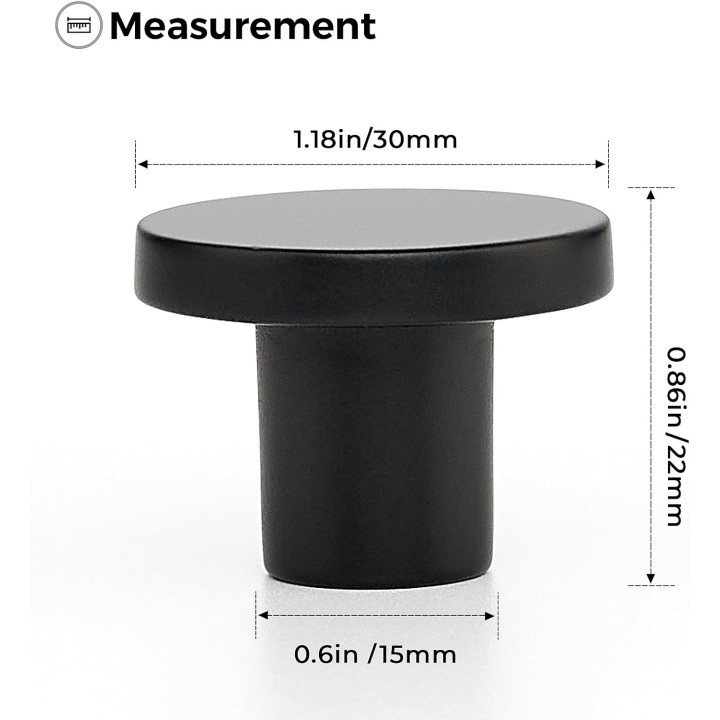 10 Pack Matte Black Cabinet and Drawer Knobs - 1-1/5 Inch Round Pulls for Kitchen, Dressers and Closets