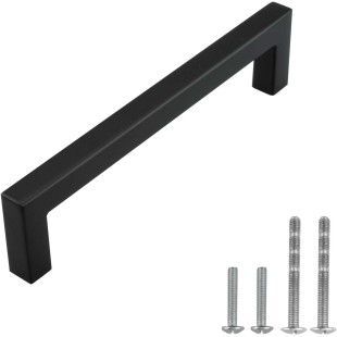 50 Pack 5 inch (128mm) Hole Center Length Euro Square Cabinet Handles Matte Black Cabinet Drawer Pulls 304 Stainless Steel Kitchen Cabinet Drawer Dresser Hardware