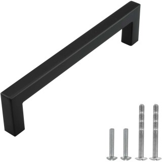 50 Pack 5 inch (128mm) Hole Center Length Euro Square Cabinet Handles Matte Black Cabinet Drawer Pulls 304 Stainless Steel Kitchen Cabinet Drawer Dresser Hardware