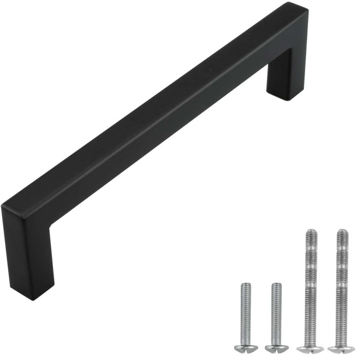 50 Pack 5 inch (128mm) Hole Center Length Euro Square Cabinet Handles Matte Black Cabinet Drawer Pulls 304 Stainless Steel Kitchen Cabinet Drawer Dresser Hardware
