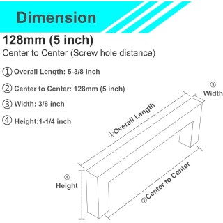 50 Pack 5 inch (128mm) Hole Center Length Euro Square Cabinet Handles Matte Black Cabinet Drawer Pulls 304 Stainless Steel Kitchen Cabinet Drawer Dresser Hardware