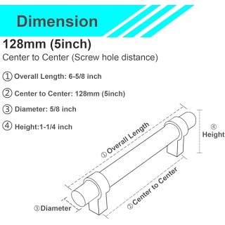 50 Packs Brushed Gold Euro Bar Cabinet Handle 304 Stainless Steel — 6-5/8" Overall Length, 5" (128mm) Hole Centers, Brushed Satin Brass Gold