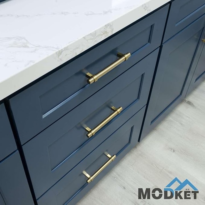 50 Packs Brushed Gold Euro Bar Cabinet Handle 304 Stainless Steel — 6-5/8" Overall Length, 5" (128mm) Hole Centers, Brushed Satin Brass Gold
