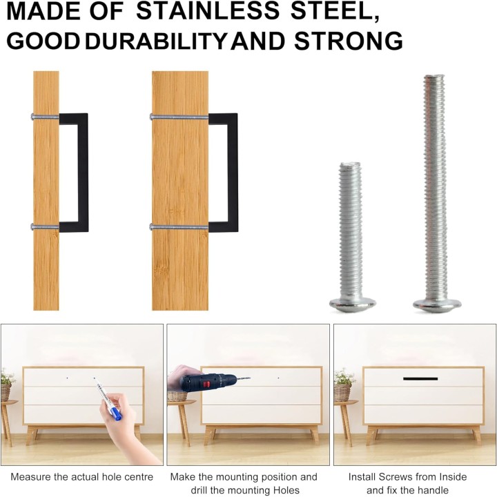 Cabinet Pulls Matte Black Cabinet Handles Square Drawer Pulls, 30 Pack 10 Inch Stainless Steel Kitchen Door Cupboard Cabinet Handles, Black Drawer Hardware Handles, 256mm Hole Centers