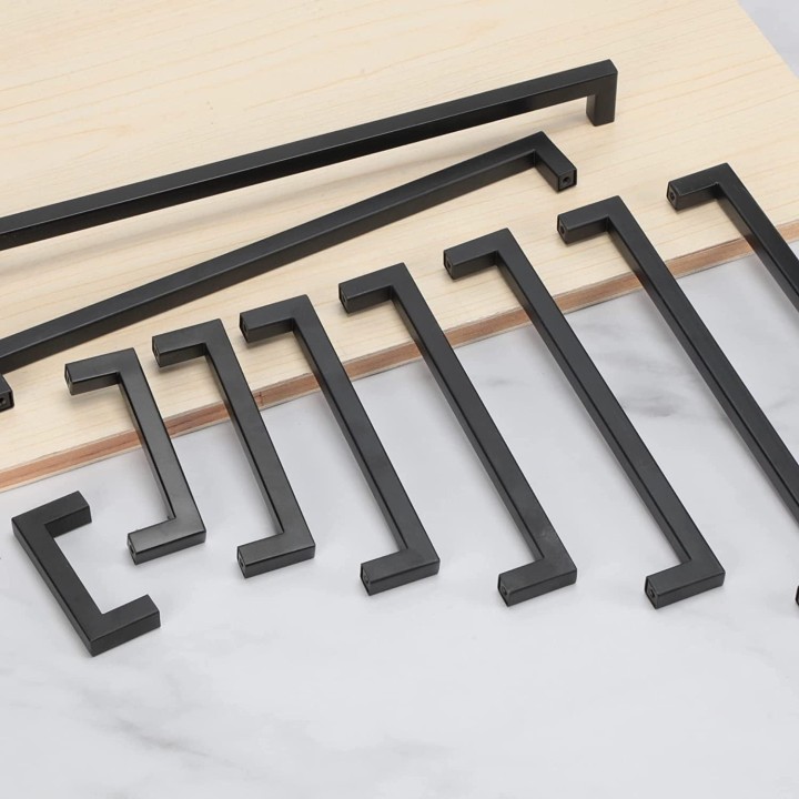 Cabinet Pulls Matte Black Cabinet Handles Square Drawer Pulls, 30 Pack 10 Inch Stainless Steel Kitchen Door Cupboard Cabinet Handles, Black Drawer Hardware Handles, 256mm Hole Centers