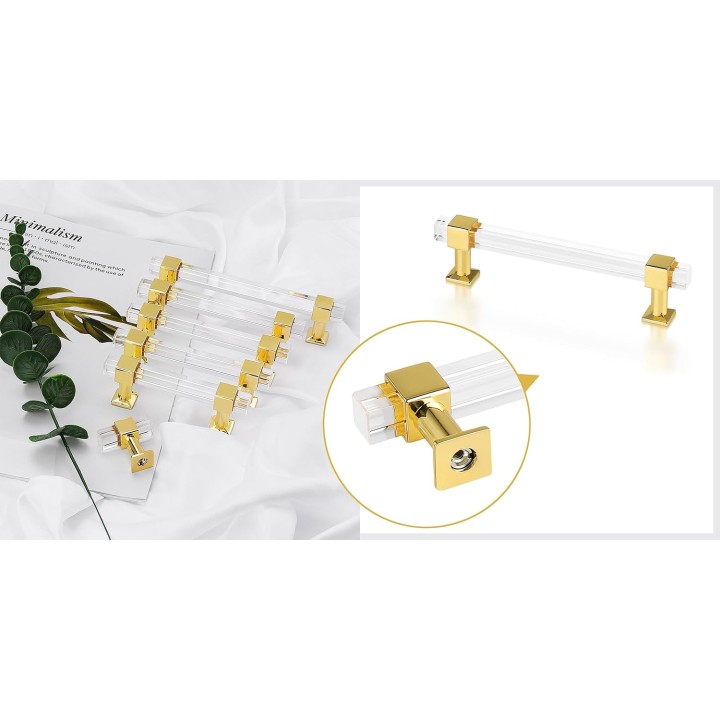 30 Pack Cabinet Pulls 5 Inch Hole Center Kitchen Cabinet Handles Gold Modern Drawer Pulls Acrylic Cabinet Hardware for Bathroom