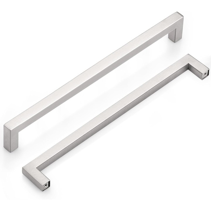 50 Pack Kitchen Cabinet Handles 10" (256mm) Holes Centers Stainless Steel Square Drawer Pulls Brushed Nickel 10-1/2" Overall Length