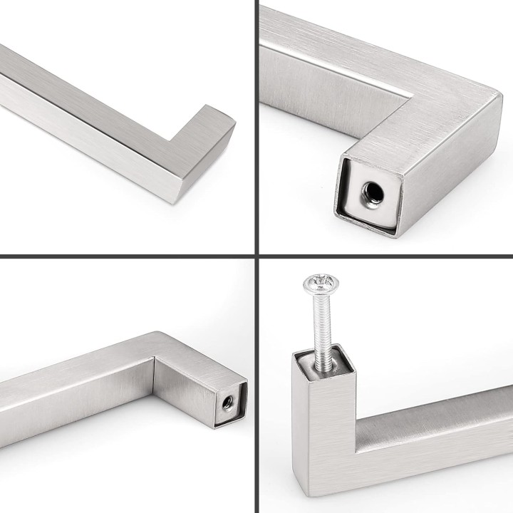 50 Pack Kitchen Cabinet Handles 10" (256mm) Holes Centers Stainless Steel Square Drawer Pulls Brushed Nickel 10-1/2" Overall Length