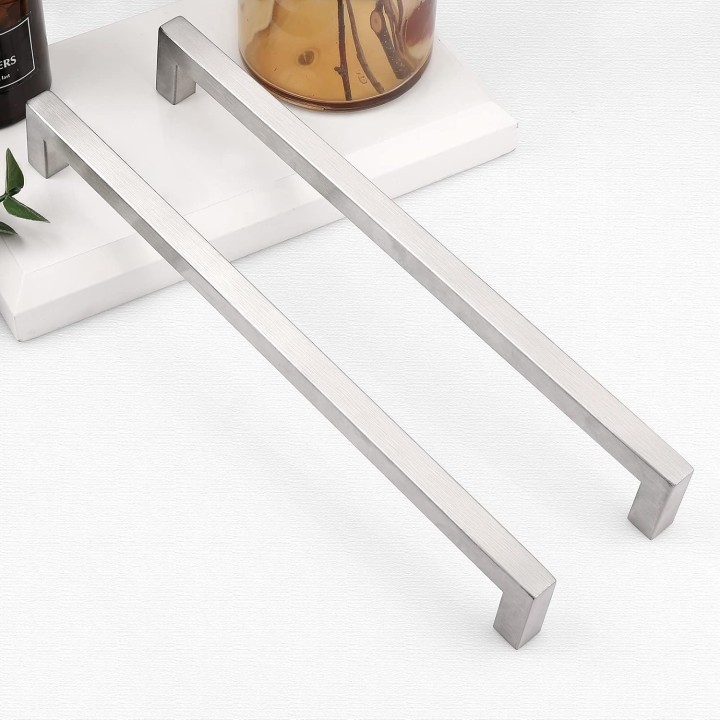 50 Pack Kitchen Cabinet Handles 10" (256mm) Holes Centers Stainless Steel Square Drawer Pulls Brushed Nickel 10-1/2" Overall Length
