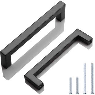50 Pack 5" Matte Black Kitchen Cabinet Handles, 5 Inch (128mm) Hole Distance Closet Handles, 5-2/5 inch (138mm) Overall Length Stainless Steel Black Pulls for Cabinets