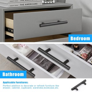 100 Pack Kitchen Cabinet Handles Black, Euro Style 3 Inch (76mm) Hole Distance 5 inch (128mm) Overall Length Cabinet Pulls Black Matte, Stainless Steel Drawer Pulls for Closet Cupboard