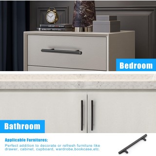 100 Pack Black Handles for Cabinets, Euro Style 5 Inch (128mm) Hole Distance 7-9/16 inch (192mm) Overall Length Matte Black Drawer Pulls, Stainless Steel Cabinet Pulls for Closet Cupboard