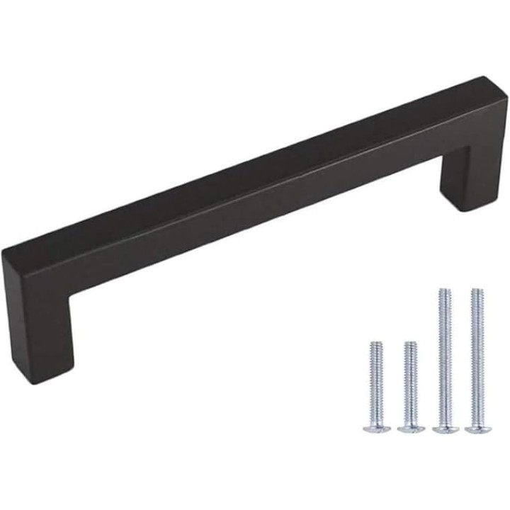 4 Inch Drawer Pull, Modern Square 4-1/4 Cabinet Pulls, Solid Zinc Alloy Metal, Kitchen Cabinet Handle, Center to Center 96mm, with Mounting Screws. (50, Matt Black)