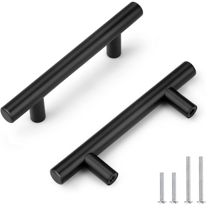 100 Pack Black Kitchen Cabinet Handles,Hole Centers 3inch Black Dresser Drawer Pull Handles,Stainless Steel Cabinet Pulls for Kitchen Bedroom 5inch Length
