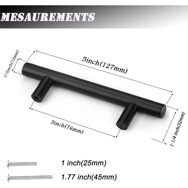 100 Pack Black Kitchen Cabinet Handles,Hole Centers 3inch Black Dresser Drawer Pull Handles,Stainless Steel Cabinet Pulls for Kitchen Bedroom 5inch Length