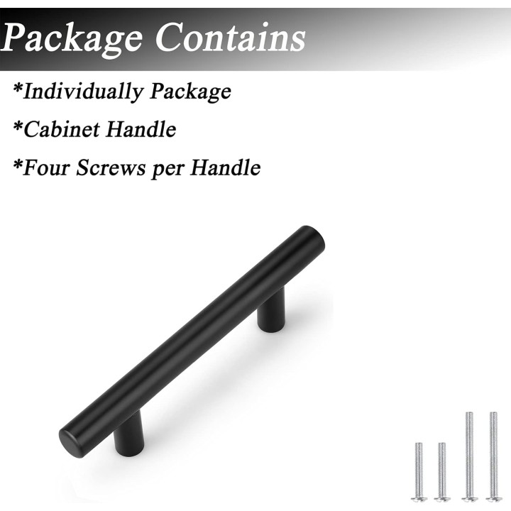 100 Pack Black Kitchen Cabinet Handles,Hole Centers 3inch Black Dresser Drawer Pull Handles,Stainless Steel Cabinet Pulls for Kitchen Bedroom 5inch Length