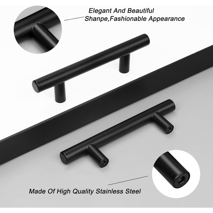 100 Pack Black Kitchen Cabinet Handles,Hole Centers 3inch Black Dresser Drawer Pull Handles,Stainless Steel Cabinet Pulls for Kitchen Bedroom 5inch Length