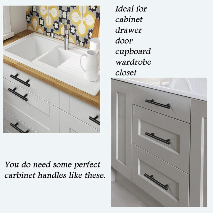 100 Pack Black Kitchen Cabinet Handles,Hole Centers 3inch Black Dresser Drawer Pull Handles,Stainless Steel Cabinet Pulls for Kitchen Bedroom 5inch Length