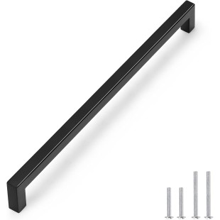 50 Pack Holes Spacing 12.8Inch(320mm) Kitchen Cabinet Handles,Matte Black Stainless Steel Kichen Cabinet Pulls,Square Corner Bar Black Dresser Drawer Pull Handles