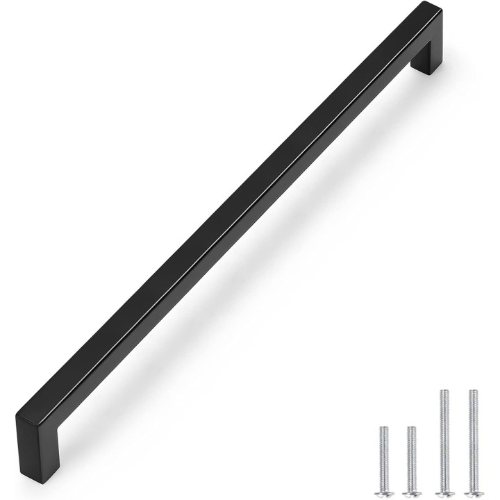 50 Pack Holes Spacing 12.8Inch(320mm) Kitchen Cabinet Handles,Matte Black Stainless Steel Kichen Cabinet Pulls,Square Corner Bar Black Dresser Drawer Pull Handles