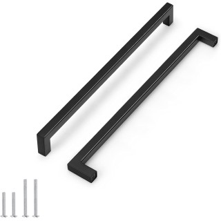 50 Pack Holes Spacing 12.8Inch(320mm) Kitchen Cabinet Handles,Matte Black Stainless Steel Kichen Cabinet Pulls,Square Corner Bar Black Dresser Drawer Pull Handles