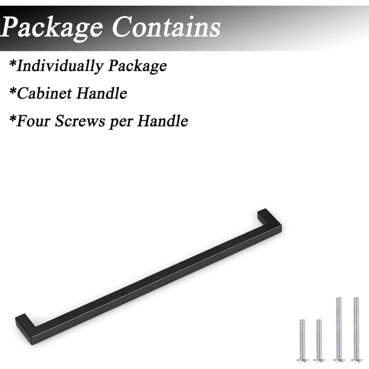50 Pack Holes Spacing 12.8Inch(320mm) Kitchen Cabinet Handles,Matte Black Stainless Steel Kichen Cabinet Pulls,Square Corner Bar Black Dresser Drawer Pull Handles
