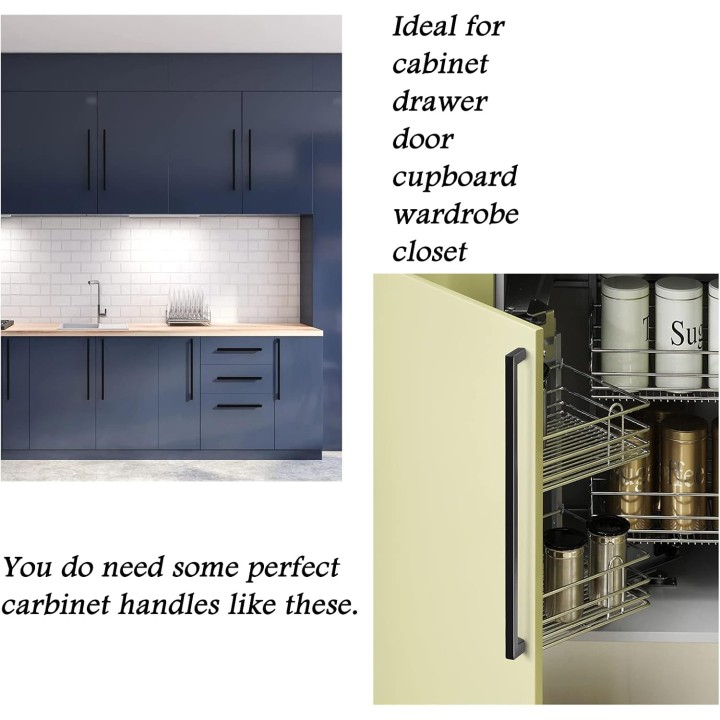 50 Pack Holes Spacing 12.8Inch(320mm) Kitchen Cabinet Handles,Matte Black Stainless Steel Kichen Cabinet Pulls,Square Corner Bar Black Dresser Drawer Pull Handles