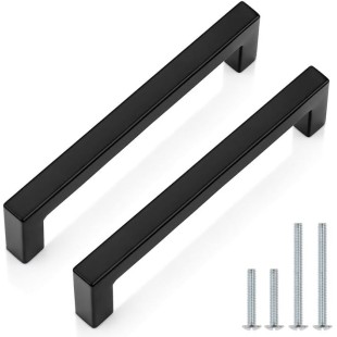 50 Pack| Black Cabinet Handles 5 Inch(128mm) Hole Centers Drawer Pulls Stainless Steel Kitchen Cabinet Handles Matte Black Square Drawer Handles Modern Cabinet Hardware